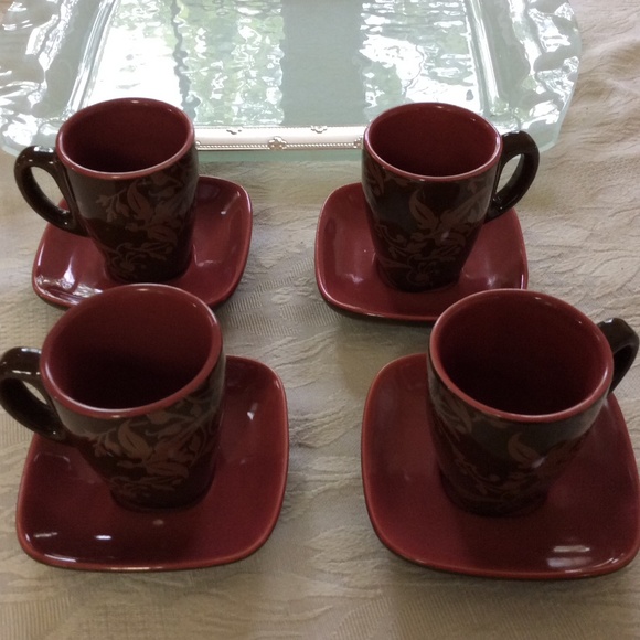 Espresso cups with square saucer (Set of 4) - Picture 1 of 6